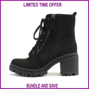 Faux Leather Lace Up Chunky Heel Ankle Booties Size 8